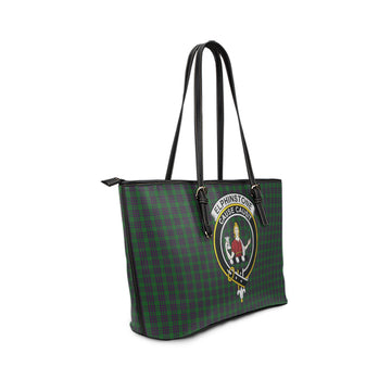 Elphinstone Tartan Leather Tote Bag with Family Crest
