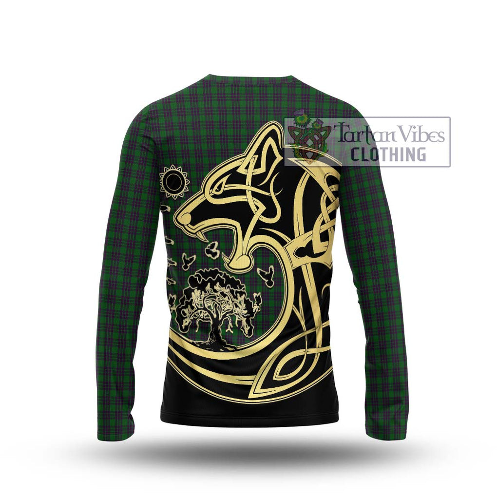 Elphinstone Tartan Long Sleeve T-Shirt with Family Crest Celtic Wolf Style - Tartan Vibes Clothing