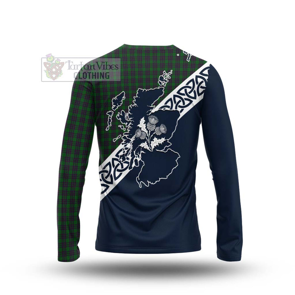 Elphinstone Tartan Long Sleeve T-Shirt Featuring Thistle and Scotland Map - Tartan Vibes Clothing