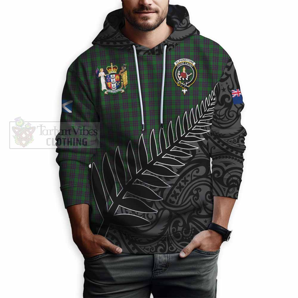 Tartan Vibes Clothing Elphinstone Crest Tartan Hoodie with New Zealand Silver Fern Half Style