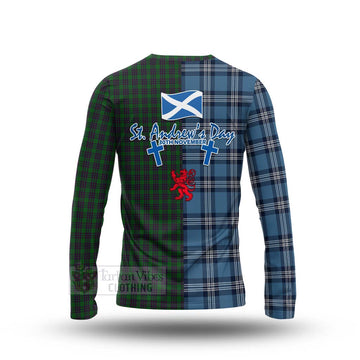 Elphinstone Tartan Long Sleeve T-Shirt Happy St. Andrew's Day Half Tartan Style - Tartan Vibes Clothing
