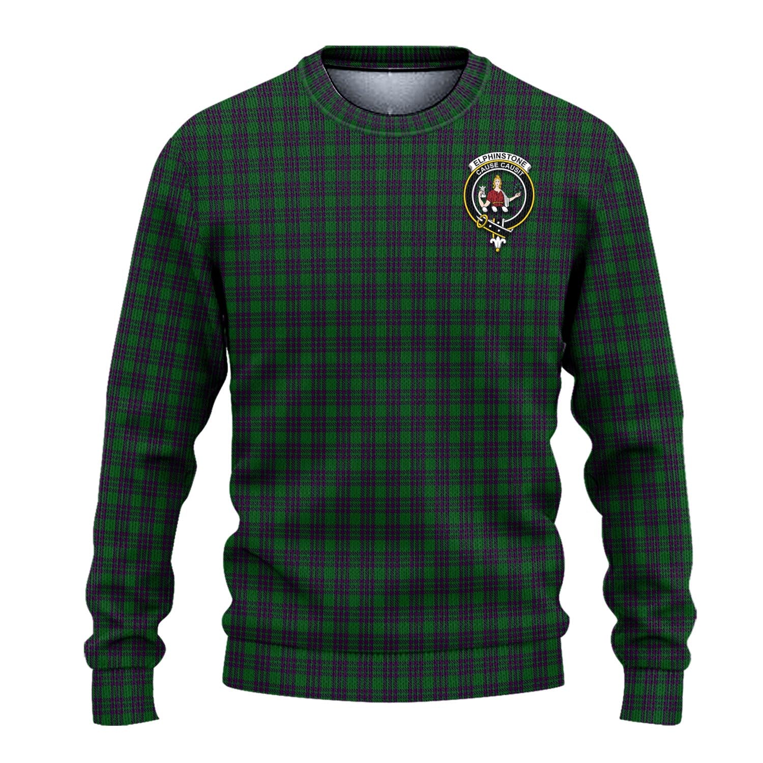 Elphinstone Tartan Ugly Sweater with Family Crest - Tartan Vibes Clothing