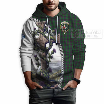 Elphinstone Tartan Hoodie with Family Crest and St. Andrew's Cross Accented by Thistle Vines - Tartan Vibes Clothing
