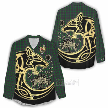 Elphinstone Tartan Women's Casual Shirt with Family Crest Celtic Wolf Style - Tartan Vibes Clothing