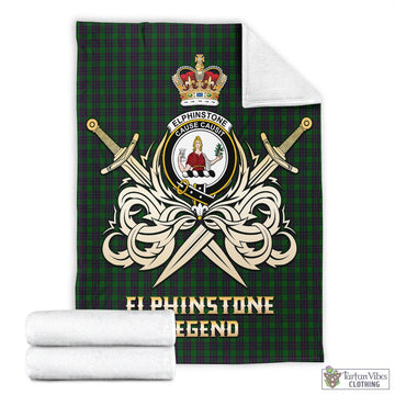 Elphinstone Tartan Blanket with Clan Crest and the Golden Sword of Courageous Legacy - Tartan Vibes Clothing