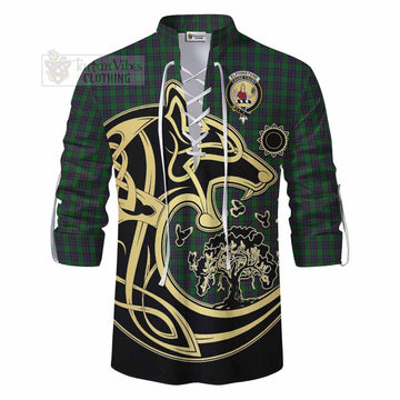 Elphinstone Tartan Ghillie Kilt Shirt with Family Crest Celtic Wolf Style - Tartan Vibes Clothing