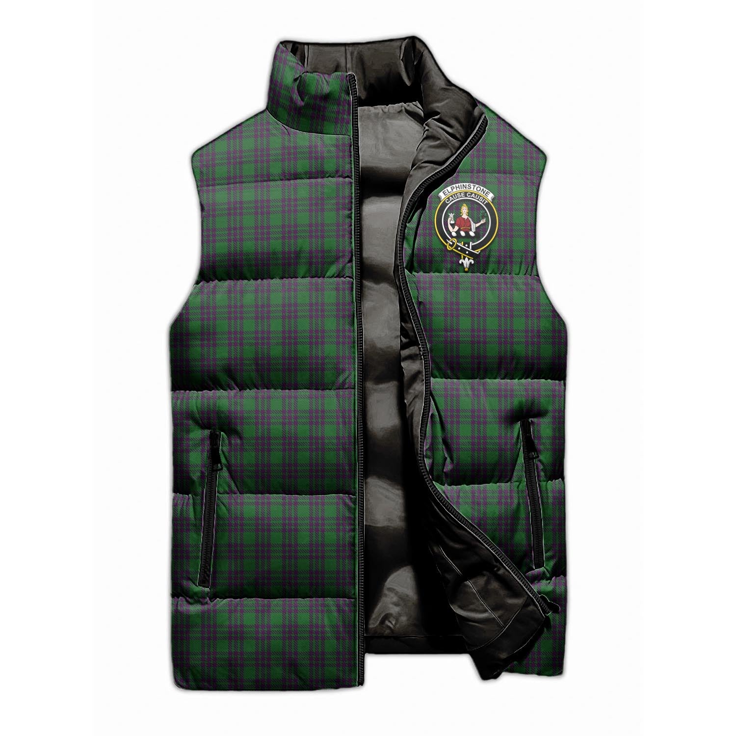 Elphinstone Tartan Sleeveless Puffer Jacket with Family Crest - Tartan Vibes Clothing