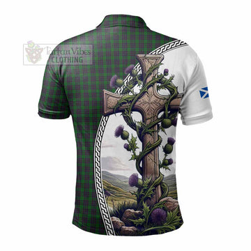 Elphinstone Tartan Polo Shirt with Family Crest and St. Andrew's Cross Accented by Thistle Vines - Tartan Vibes Clothing