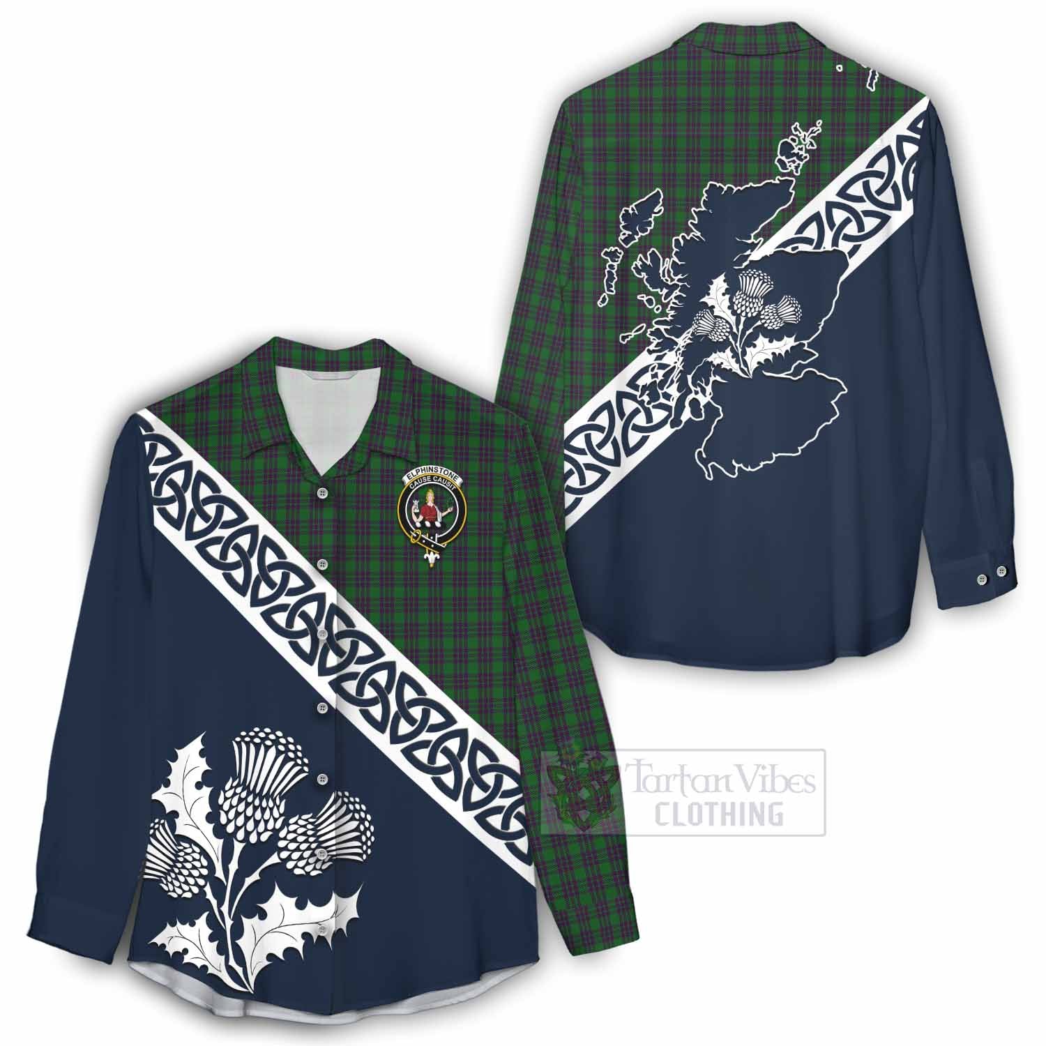 Elphinstone Tartan Women's Casual Shirt Featuring Thistle and Scotland Map - Tartan Vibes Clothing