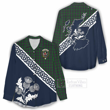 Elphinstone Tartan Women's Casual Shirt Featuring Thistle and Scotland Map - Tartan Vibes Clothing