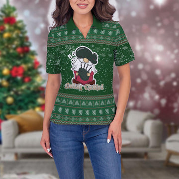 Elphinstone Clan Christmas Family Polo Shirt with Funny Gnome Playing Bagpipes