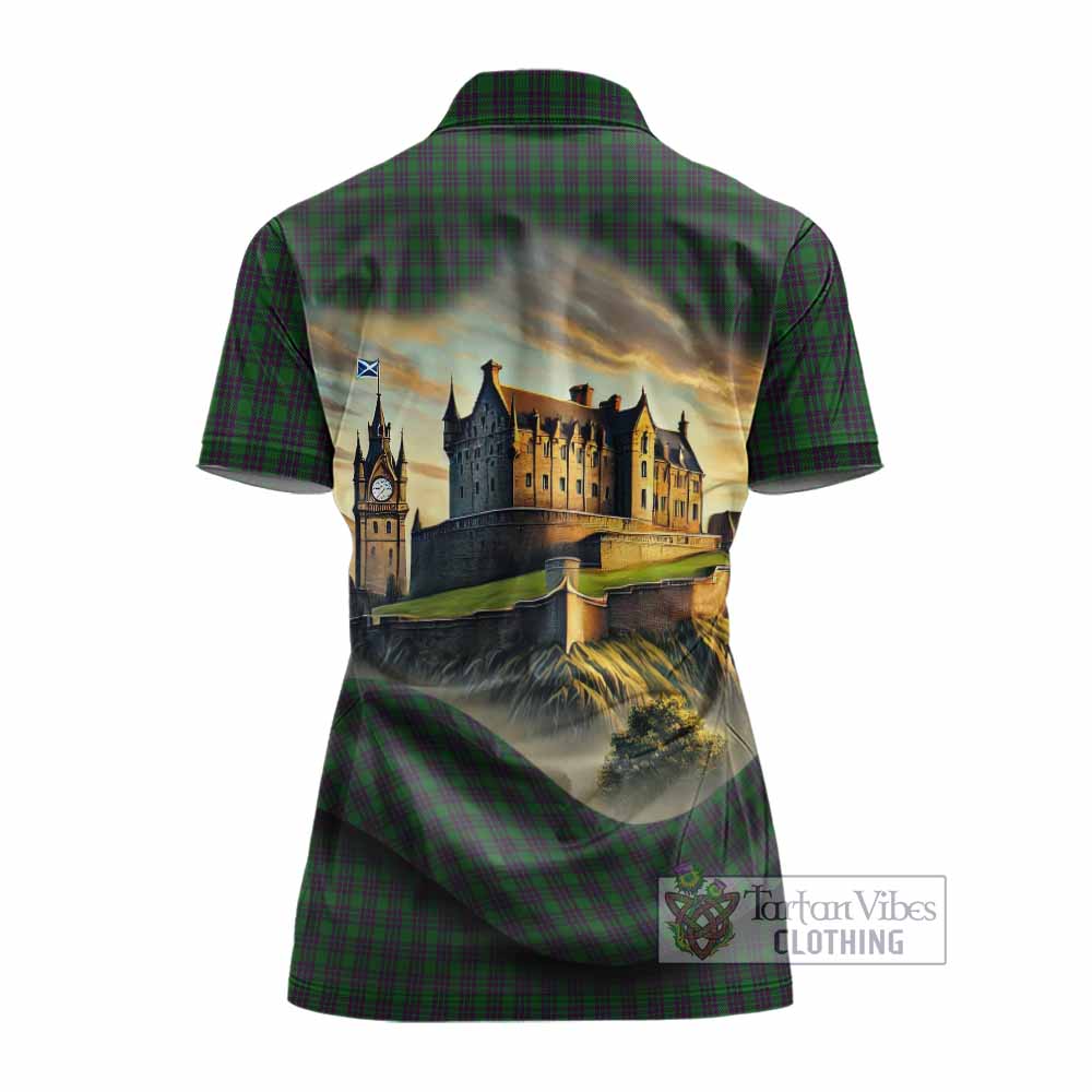 Elphinstone Tartan Family Crest Women's Polo Shirt with Scottish Ancient Castle Style - Tartan Vibes Clothing