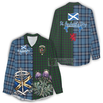 Elphinstone Tartan Women's Casual Shirt Happy St. Andrew's Day Half Tartan Style - Tartan Vibes Clothing