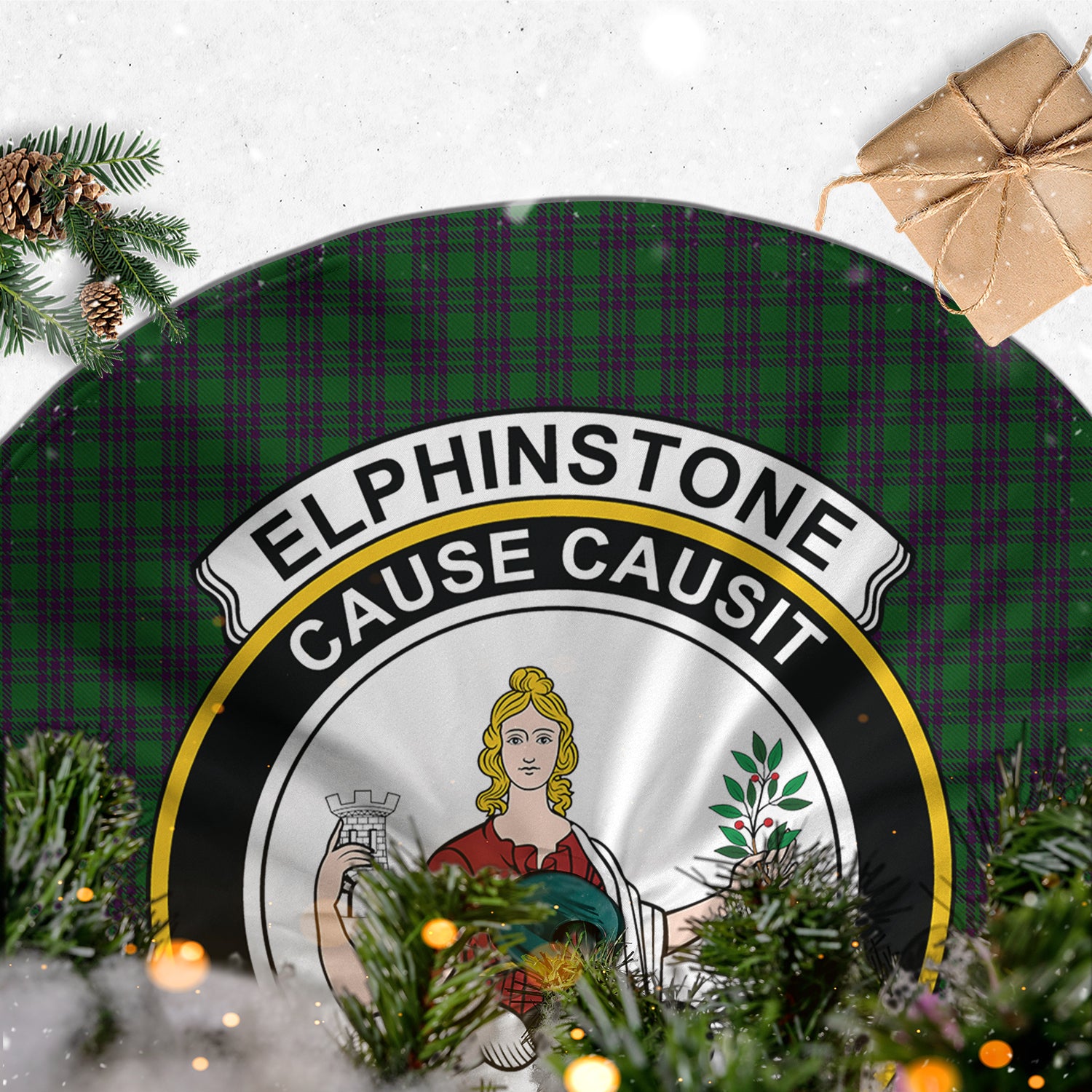 Elphinstone Tartan Christmas Tree Skirt with Family Crest - Tartan Vibes Clothing