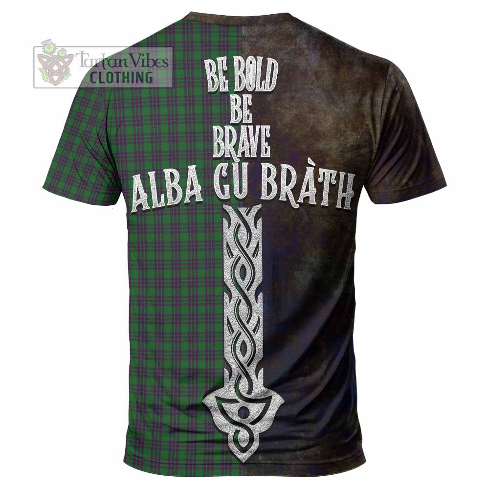 Tartan Vibes Clothing Elphinstone Tartan Family Crest T-Shirt Alba Gu Brath Be Brave Lion Ancient Style