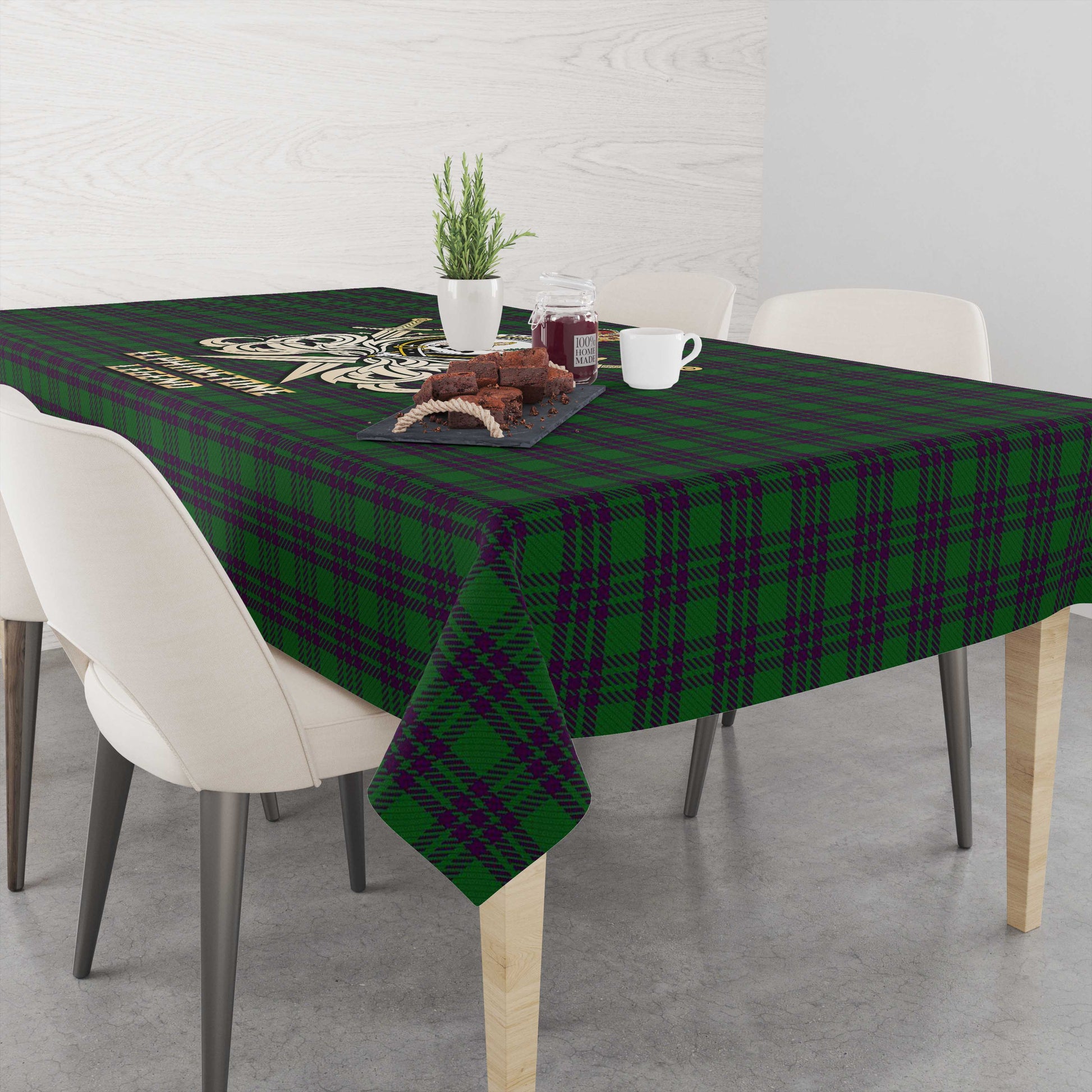 Elphinstone Tartan Tablecloth with Clan Crest and the Golden Sword of Courageous Legacy - Tartan Vibes Clothing