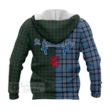 Elphinstone Tartan Knitted Hoodie Happy St. Andrew's Day Half Tartan Style - Tartan Vibes Clothing