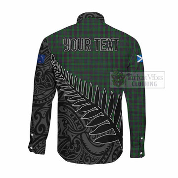 Tartan Vibes Clothing Elphinstone Crest Tartan Long Sleeve Button Shirt with New Zealand Silver Fern Half Style