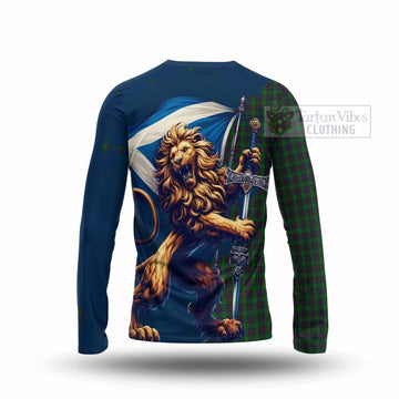 Elphinstone Tartan Family Crest Long Sleeve T-Shirt with Scottish Majestic Lion - Tartan Vibes Clothing