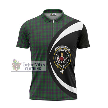 Elphinstone Tartan Zipper Polo Shirt with Family Crest Circle Style - Tartan Vibes Clothing