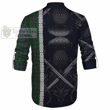 Elphinstone Tartan Ghillie Kilt Shirt with Family Crest Cross Sword Thistle Celtic Vibes - Tartan Vibes Clothing