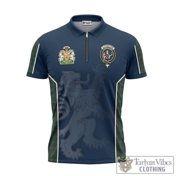 Elphinstone Tartan Zipper Polo Shirt with Family Crest and Lion Rampant Vibes Sport Style - Tartan Vibes Clothing