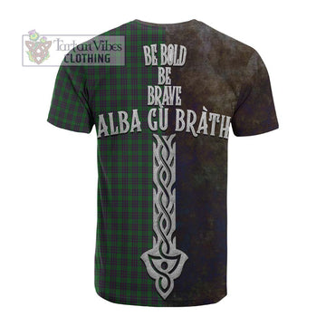 Elphinstone Tartan Family Crest Cotton T-shirt Alba Gu Brath Be Brave Lion Ancient Style