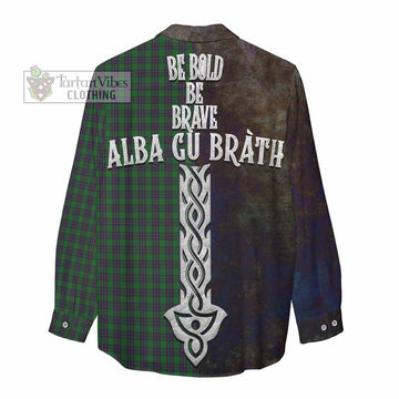 Elphinstone Tartan Family Crest Women's Casual Shirt Alba Gu Brath Be Brave Lion Ancient Style - Tartan Vibes Clothing