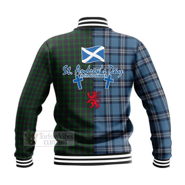 Elphinstone Tartan Baseball Jacket Happy St. Andrew's Day Half Tartan Style - Tartan Vibes Clothing