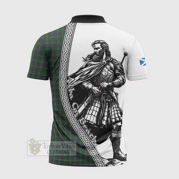 Elphinstone Tartan Clan Crest Zipper Polo Shirt with Highlander Warrior Celtic Style - Tartan Vibes Clothing