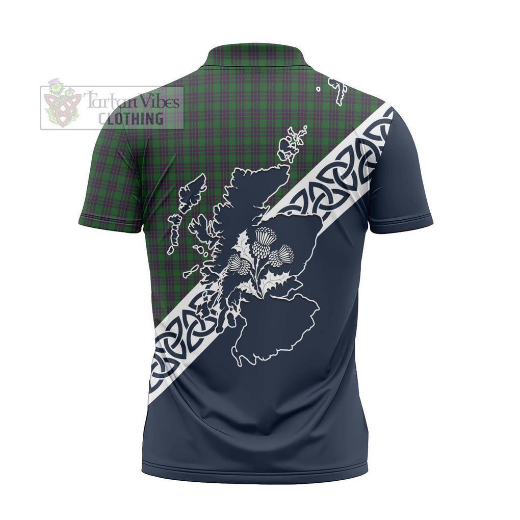 Elphinstone Tartan Zipper Polo Shirt Featuring Thistle and Scotland Map - Tartanvibesclothing Store