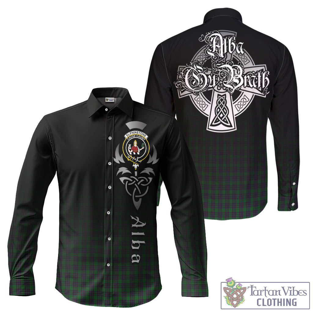Elphinstone Tartan Long Sleeve Button Up Featuring Alba Gu Brath Family Crest Celtic Inspired - Tartan Vibes Clothing