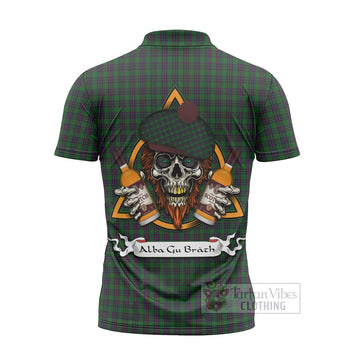 Elphinstone Tartan Zipper Polo Shirt with Family Crest and Bearded Skull Holding Bottles of Whiskey - Tartan Vibes Clothing