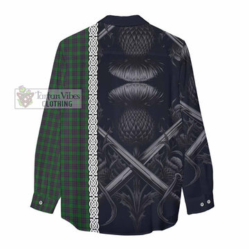 Elphinstone Tartan Women's Casual Shirt with Family Crest Cross Sword Thistle Celtic Vibes - Tartan Vibes Clothing