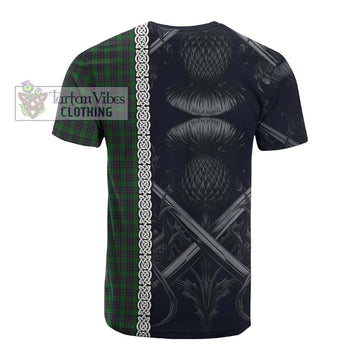 Elphinstone Tartan Cotton T-shirt with Family Crest Cross Sword Thistle Celtic Vibes