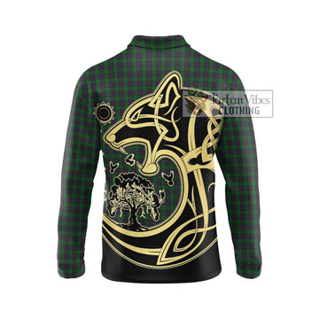 Elphinstone Tartan Long Sleeve Polo Shirt with Family Crest Celtic Wolf Style - Tartan Vibes Clothing