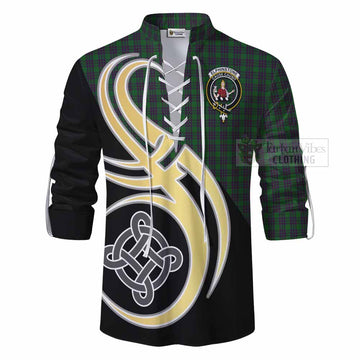 Elphinstone Tartan Ghillie Kilt Shirt with Family Crest and Celtic Symbol Style - Tartan Vibes Clothing