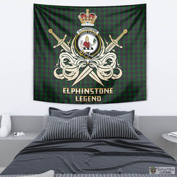 Elphinstone Tartan Tapestry with Clan Crest and the Golden Sword of Courageous Legacy - Tartan Vibes Clothing