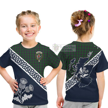 Elphinstone Tartan Kid T-Shirt Featuring Thistle and Scotland Map - Tartan Vibes Clothing