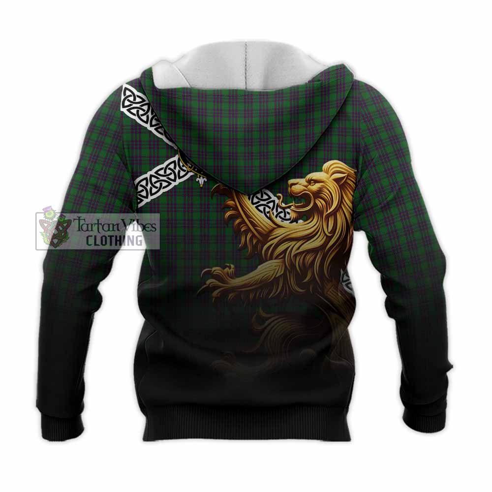 Elphinstone Crest Tartan Knitted Hoodie with Golden Lion Emblem Celtic Style - Tartan Vibes Clothing
