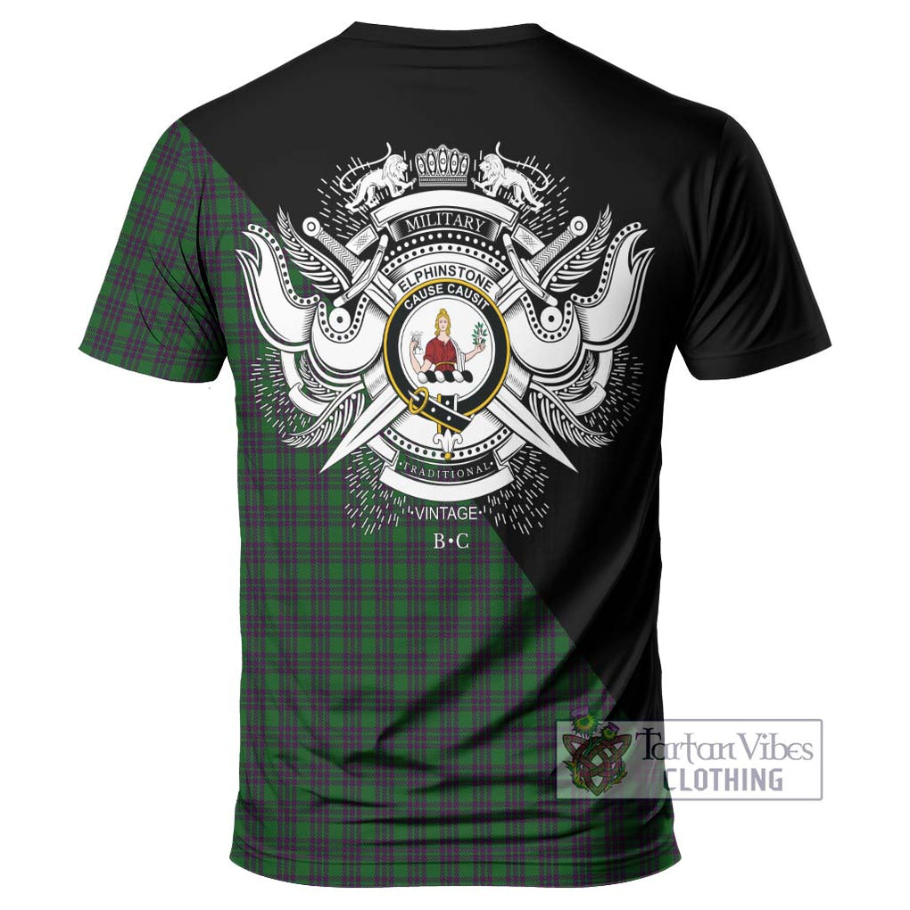 Elphinstone Tartan T-Shirt with Family Crest and Military Logo Style - Tartan Vibes Clothing
