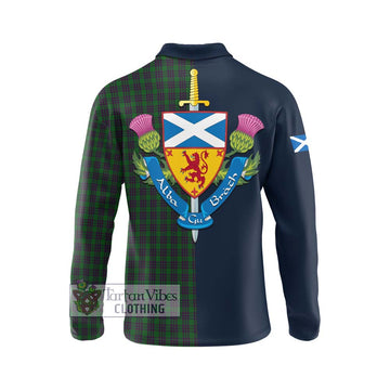 Elphinstone Tartan Long Sleeve Polo Shirt Alba with Scottish Lion Royal Arm Half Style - Tartan Vibes Clothing