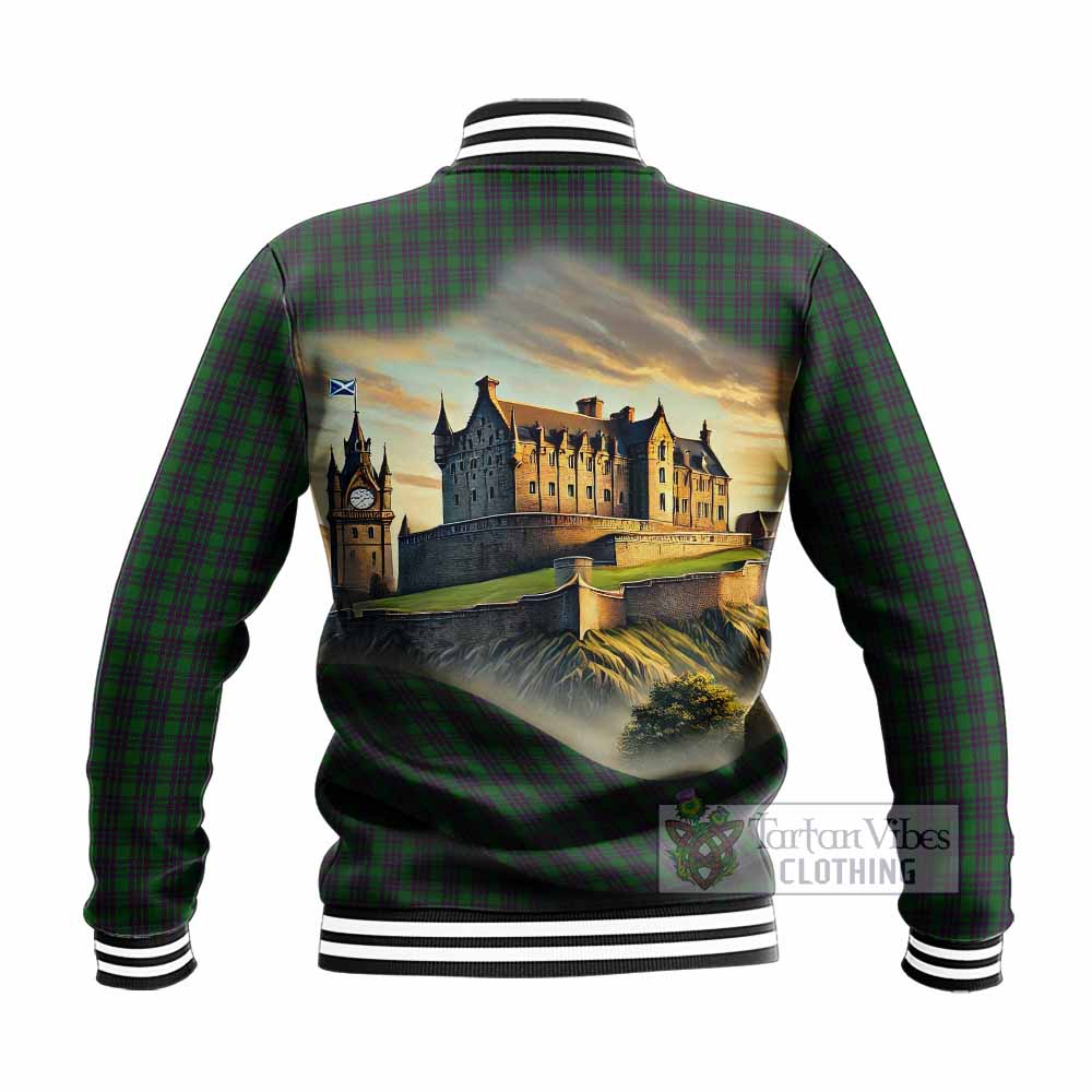 Elphinstone Tartan Family Crest Baseball Jacket with Scottish Ancient Castle Style - Tartan Vibes Clothing
