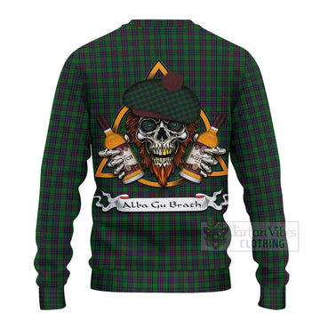Elphinstone Tartan Ugly Sweater with Family Crest and Bearded Skull Holding Bottles of Whiskey - Tartan Vibes Clothing
