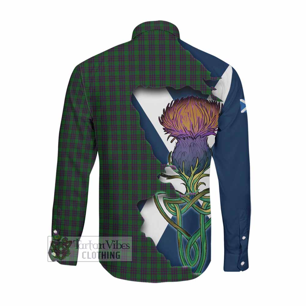 Tartan Vibes Clothing Elphinstone Tartan Family Crest Long Sleeve Button Shirt Scottish Thistle Celtic Inspired