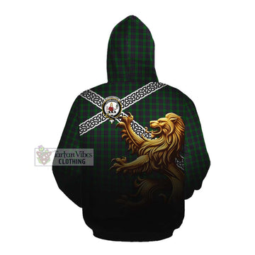 Elphinstone Crest Tartan Cotton Hoodie with Golden Lion Emblem Celtic Style Pullover Hoodie - Tartan Vibes Clothing