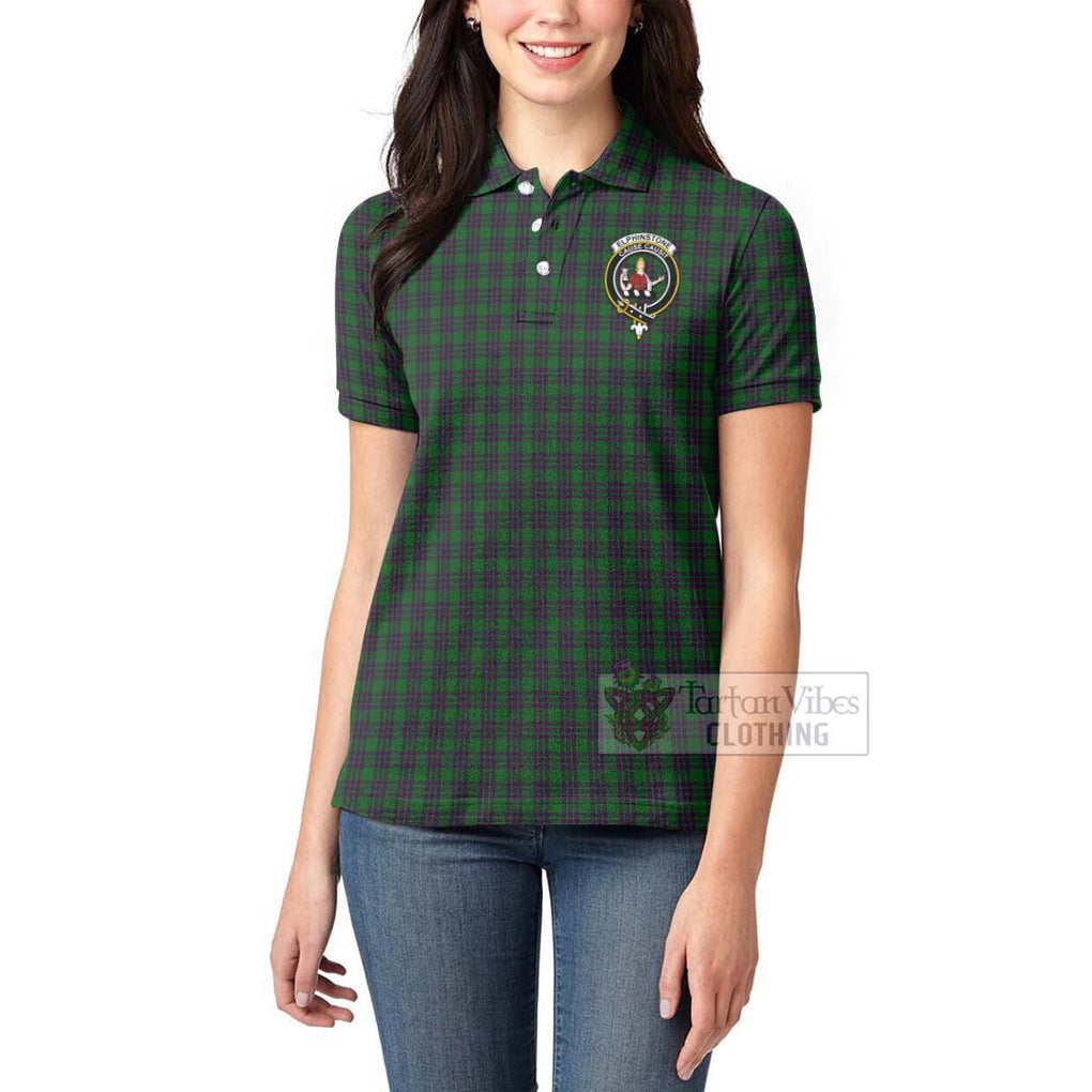 Elphinstone Tartan Women's Polo Shirt with Family Crest Celtic Skull Style - Tartan Vibes Clothing