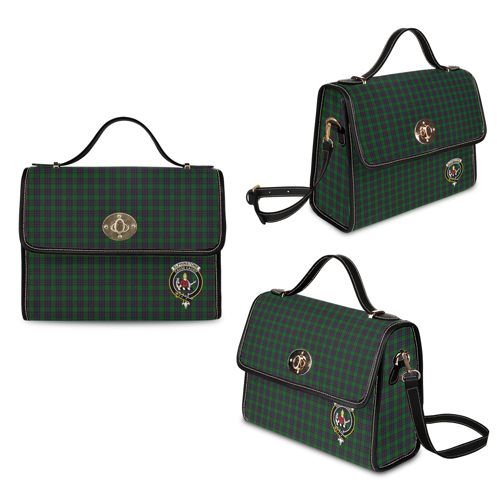 elphinstone-tartan-leather-strap-waterproof-canvas-bag-with-family-crest