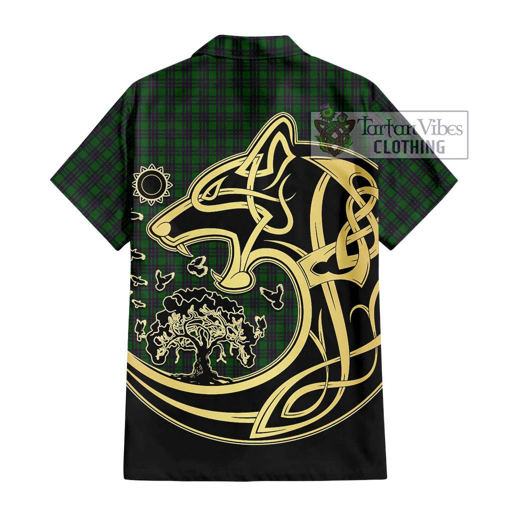 Elphinstone Tartan Hawaiian Shirt with Family Crest Celtic Wolf Style - Tartan Vibes Clothing
