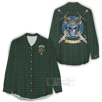 Elphinstone Tartan Women's Casual Shirt with Family Crest Celtic Skull Style - Tartan Vibes Clothing